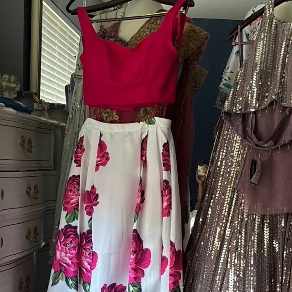 Vibrant Floral bright Pink and white Lehenga